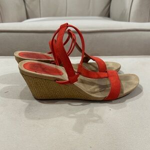 Red and Rattan Platform Sandals